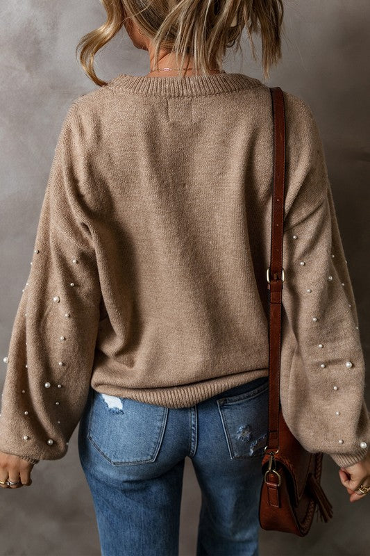 Carolina | Beaded sweater with dropped shoulder and crew neck