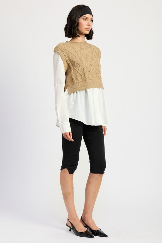 Vera | CABLE TWO FER SWEATER TOP
