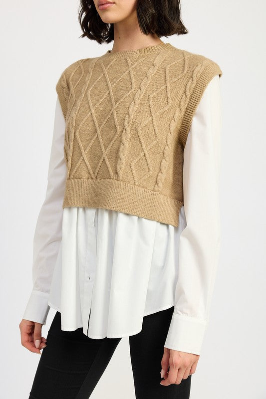 Vera | CABLE TWO FER SWEATER TOP