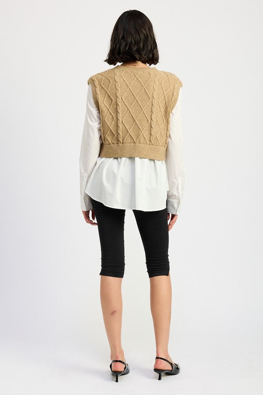 Vera | CABLE TWO FER SWEATER TOP