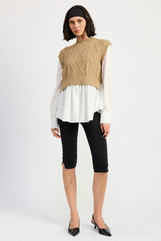 Vera | CABLE TWO FER SWEATER TOP