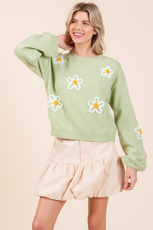 Janine | Knitted sweater with floral embroidery