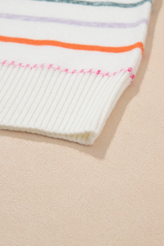 Magda | Colorful striped crew neck sweater with ribbed edges