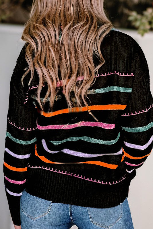 Magda | Colorful striped crew neck sweater with ribbed edges