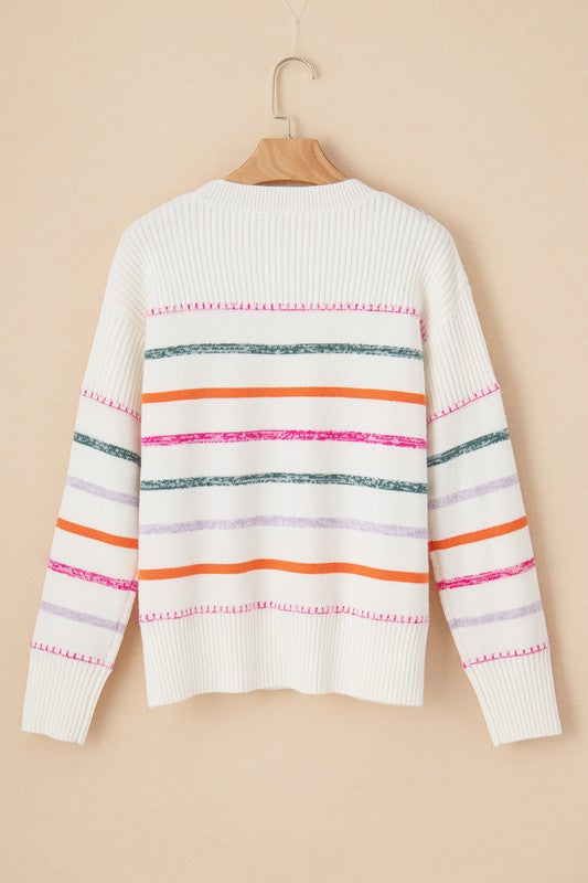 Magda | Colorful striped crew neck sweater with ribbed edges