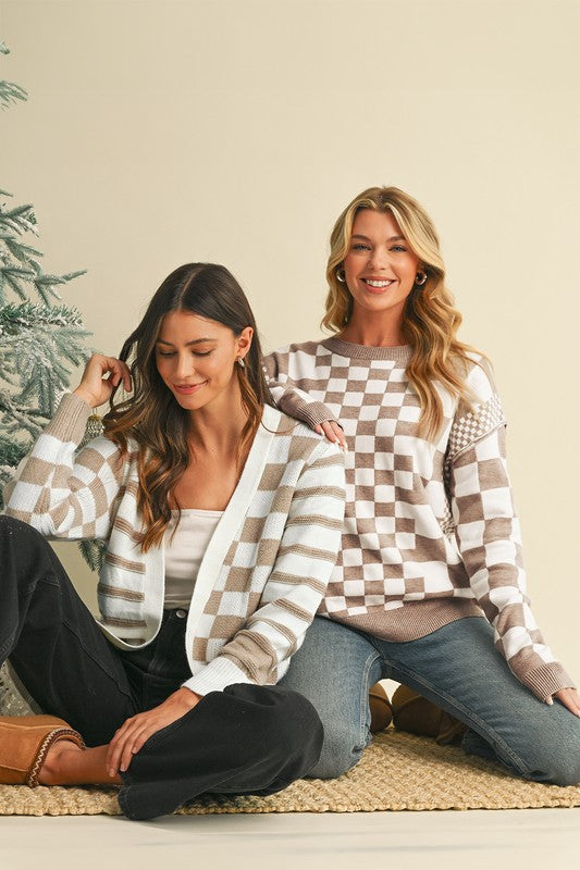 Milena | Checked crew neck sweater with dropped shoulders