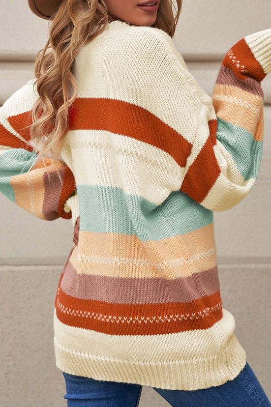 Araceli | Striped color block knit sweater with dropped shoulder