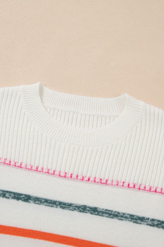 Frida | Colorful striped crew neck sweater with ribbed edges
