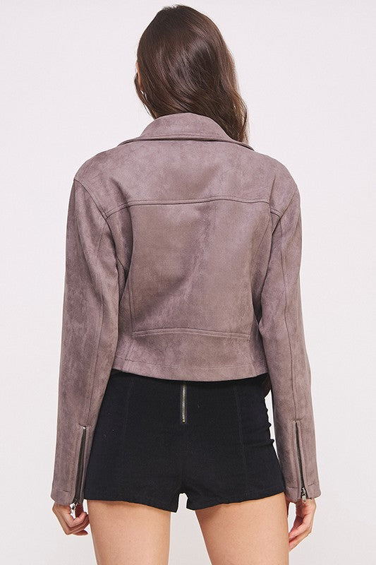 Florencia | LONG SLEEVE SUEDE MOTOR JACKET WITH BELT AND ZIPPER