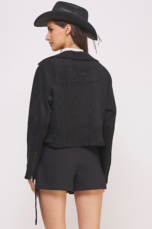 Ester | PLUS LONG SLEEVE SUEDE MOTOR JACKET WITH BELT AND ZIPPER