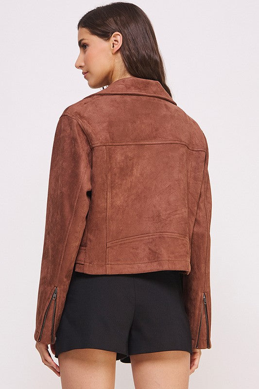 Ester | PLUS LONG SLEEVE SUEDE MOTOR JACKET WITH BELT AND ZIPPER