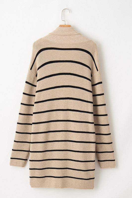 Sonia | Striped cardigan with side pockets and open front