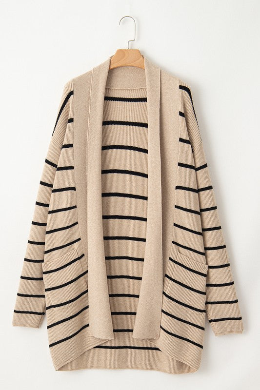 Gilda | Striped cardigan with side pockets and open front