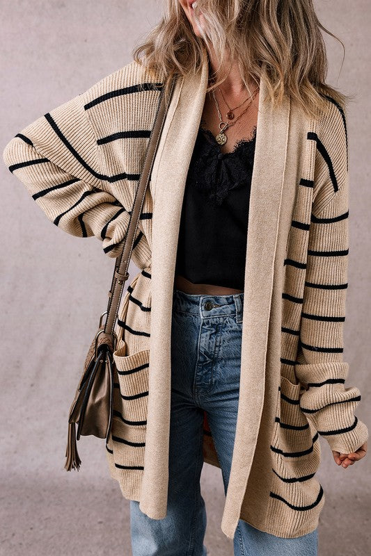 Sonia | Striped cardigan with side pockets and open front
