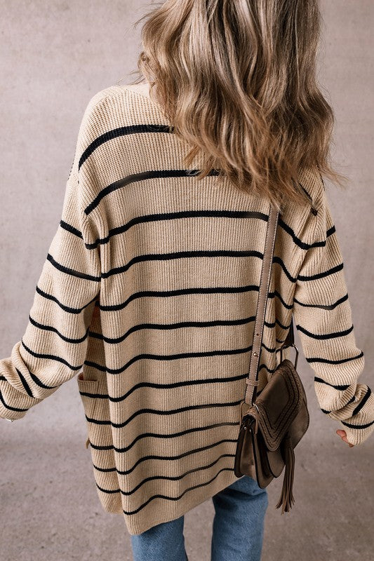 Gilda | Striped cardigan with side pockets and open front