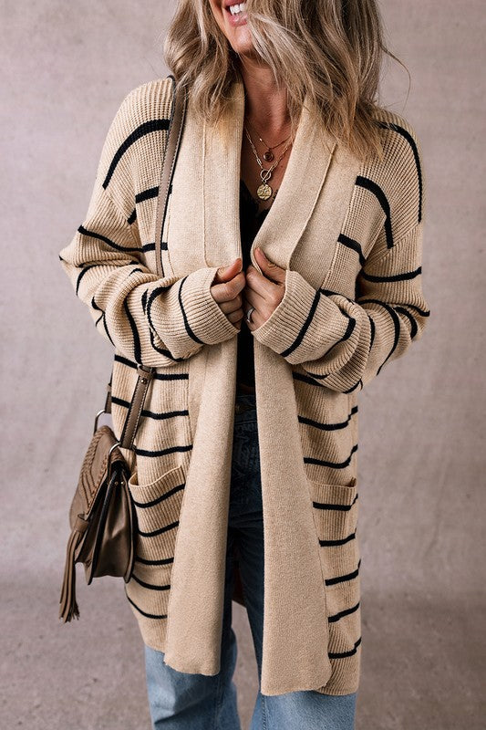Gilda | Striped cardigan with side pockets and open front