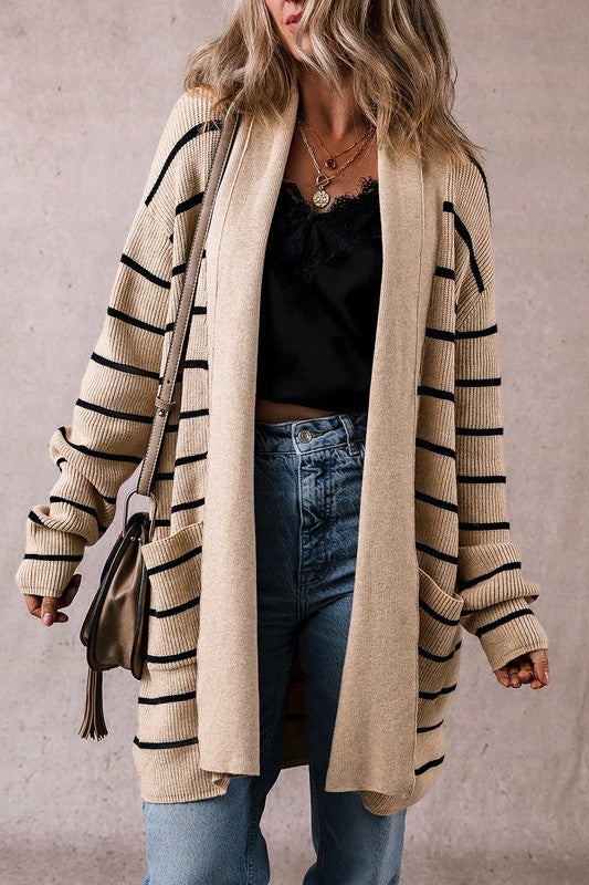 Gilda | Striped cardigan with side pockets and open front