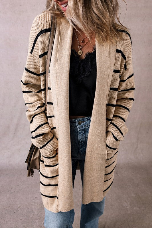 Gilda | Striped cardigan with side pockets and open front