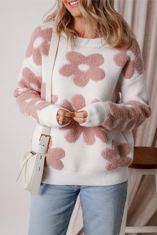 Jeanette | Women's floral sweater with loose shoulders