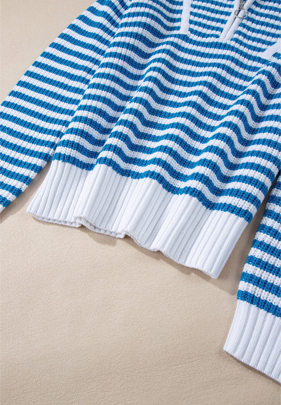 Amelia | Striped long sleeve sweater with half zip and stand-up collar
