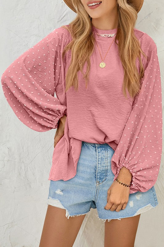 Alexandra® | Chic Swiss Dot Long Sleeve Loose Blouse
