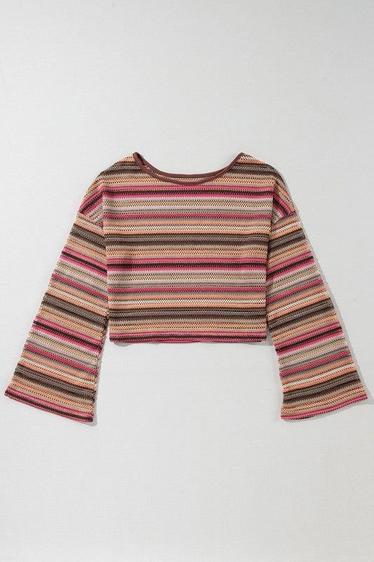 Larisa | Red ethnic striped loose fit long sleeve top
