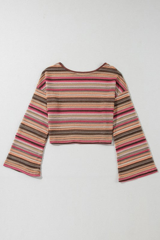 Larisa | Red ethnic striped loose fit long sleeve top
