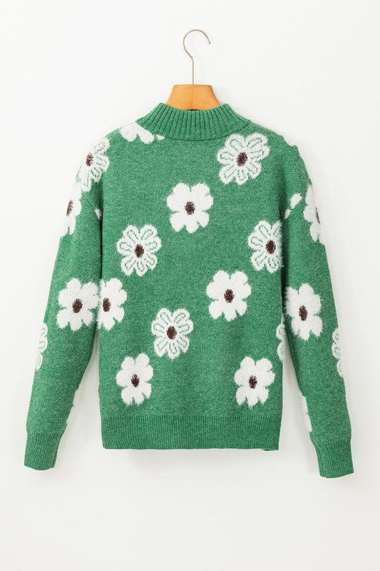 Genoveva | Vintage 60s floral pattern sweater with half zip collar