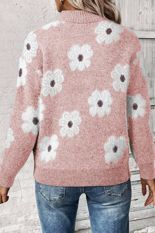 Genoveva | Vintage 60s floral pattern sweater with half zip collar