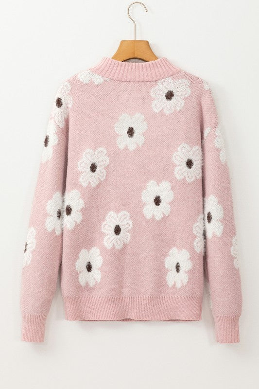 Genoveva | Vintage 60s floral pattern sweater with half zip collar