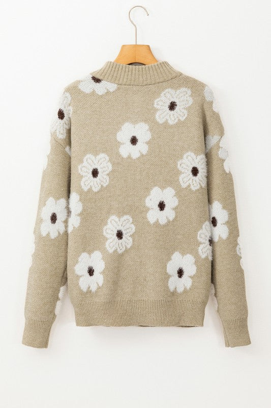 Genoveva | Vintage 60s floral pattern sweater with half zip collar