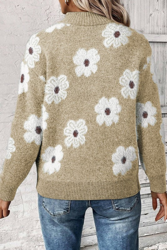Genoveva | Vintage 60s floral pattern sweater with half zip collar