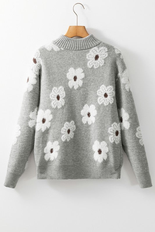 Genoveva | Vintage 60s floral pattern sweater with half zip collar