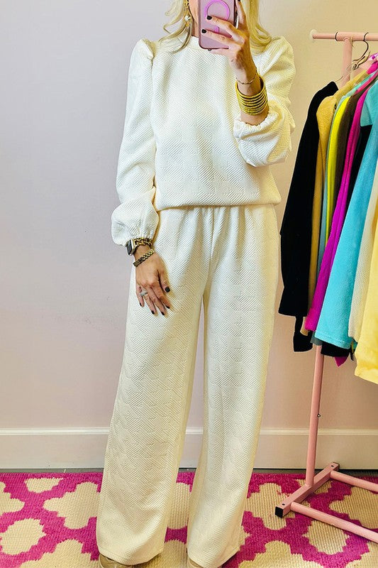 Angelica | Women's structured puff sleeve top and pants set