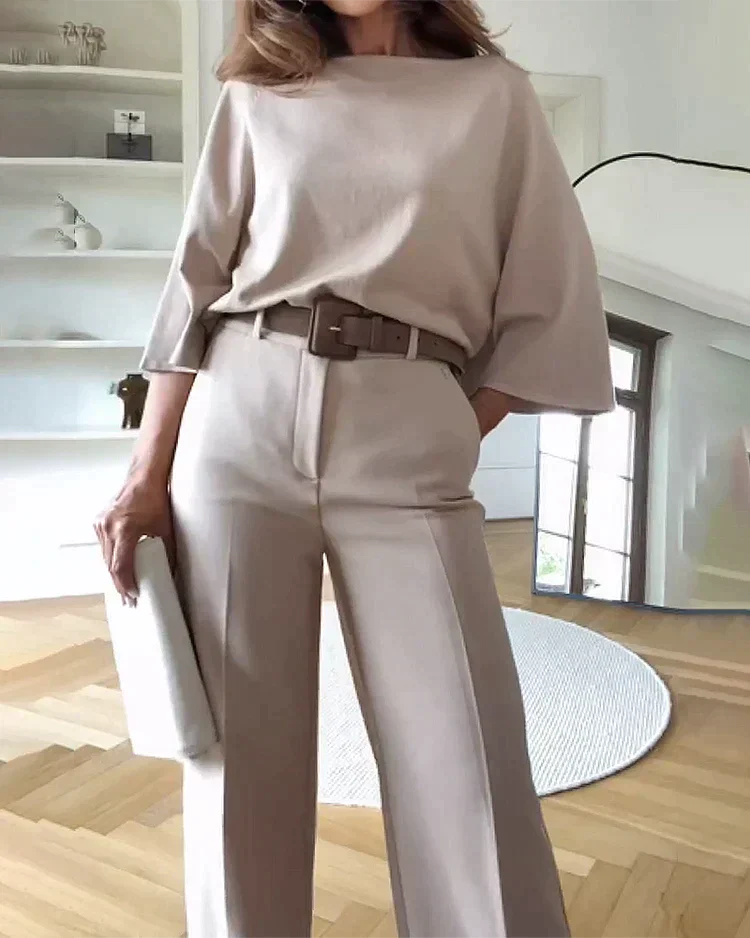 Flavia® | Long sleeve blouse and pants set for women