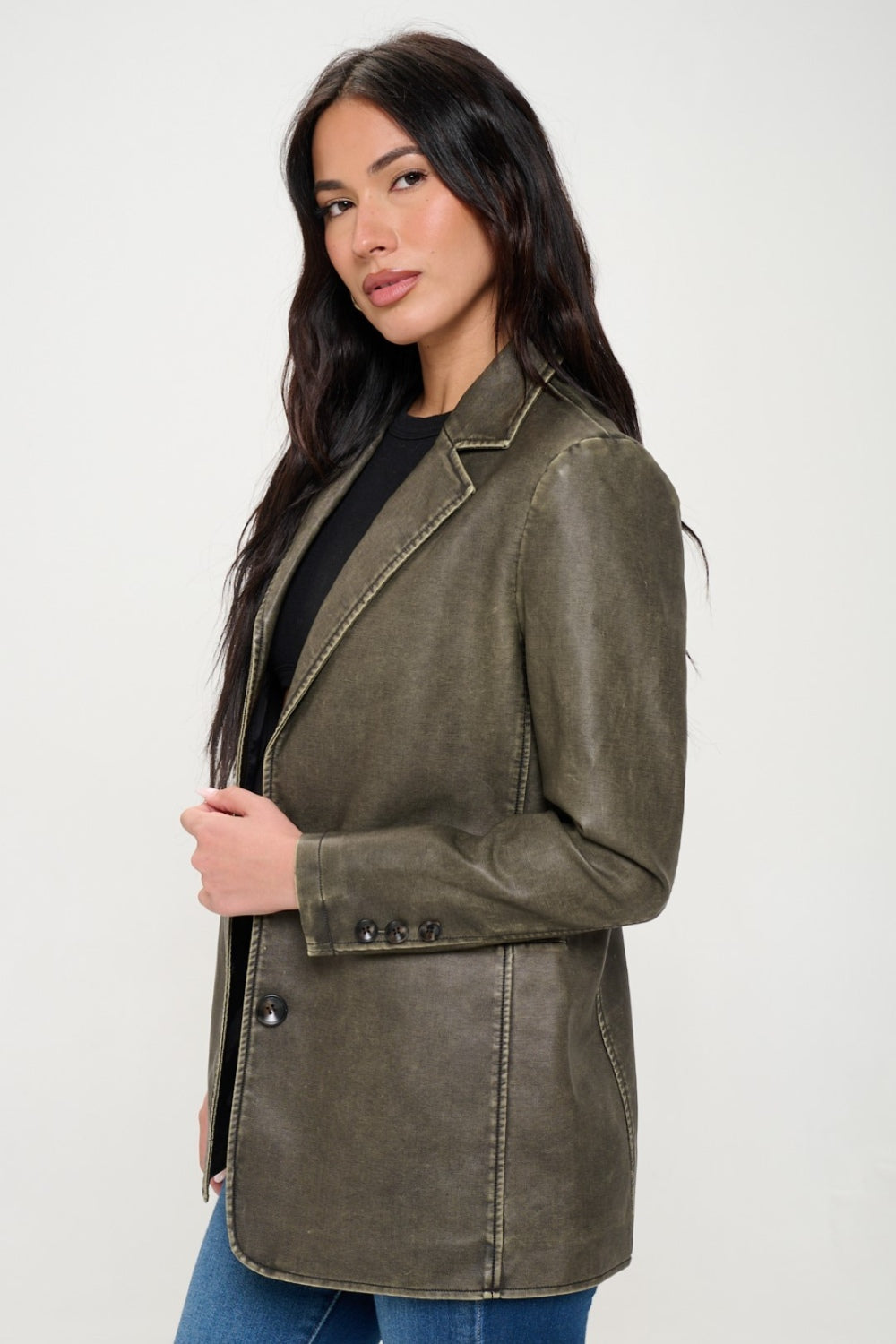 Marina | Single-breasted vegan leather blazer