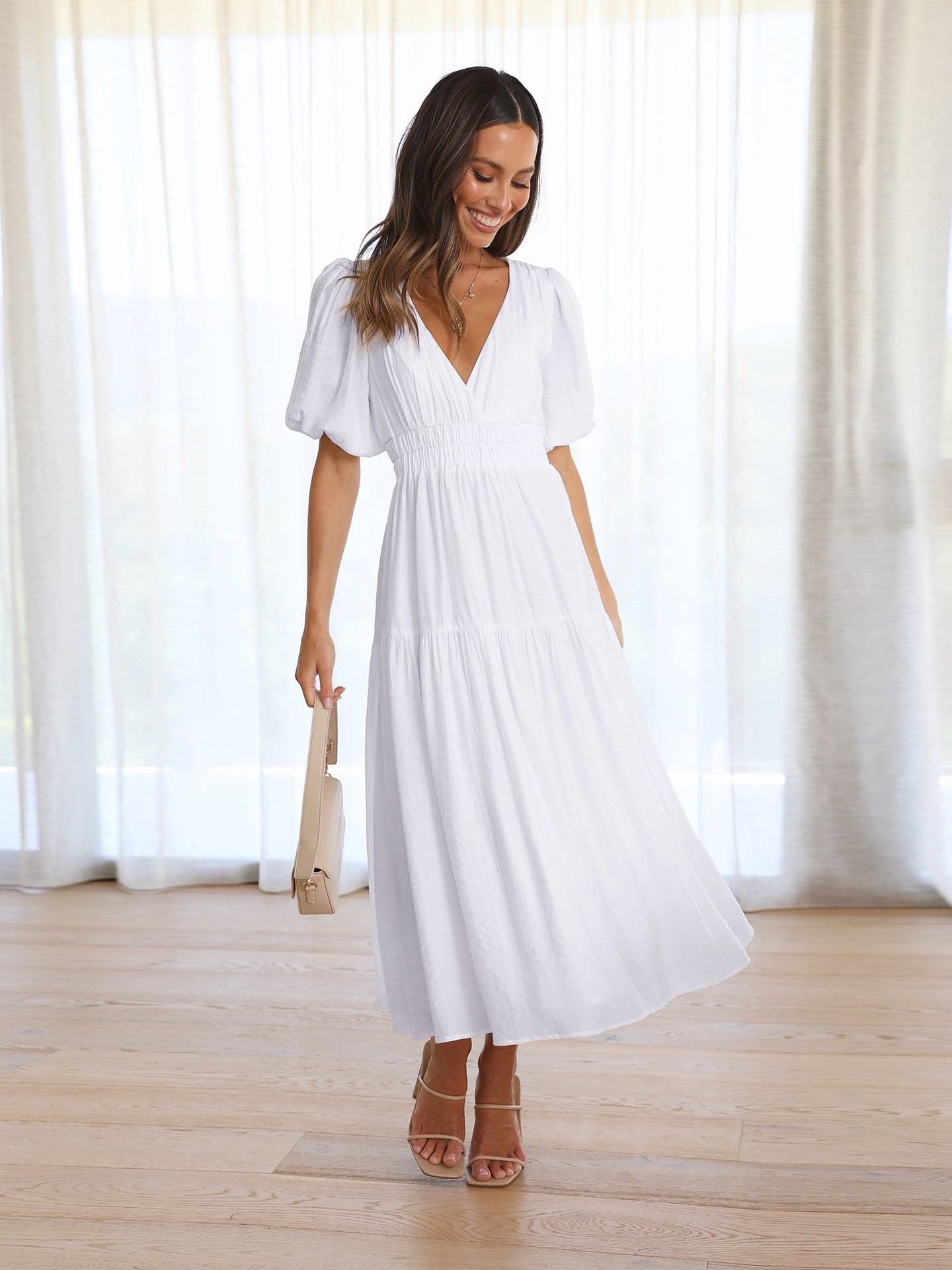 Nancy® | V-Neck Dress With Puff Sleeves
