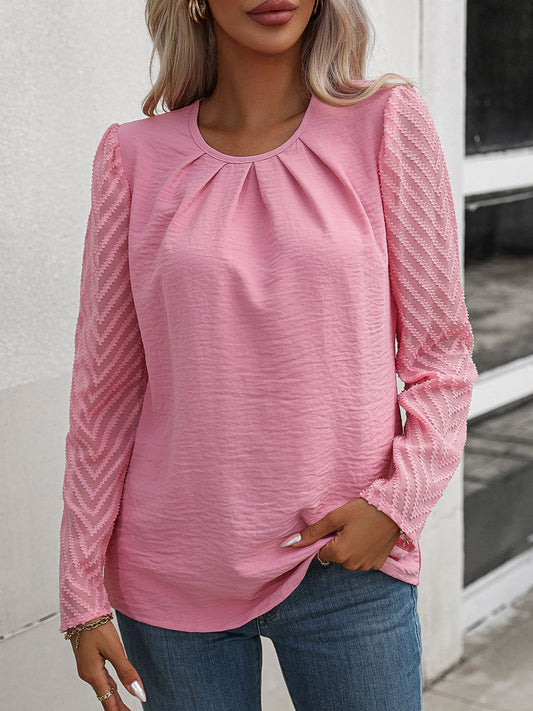 Andrea® | Elegant Long Flared Sleeve Blouse With A Round Puff Neckline