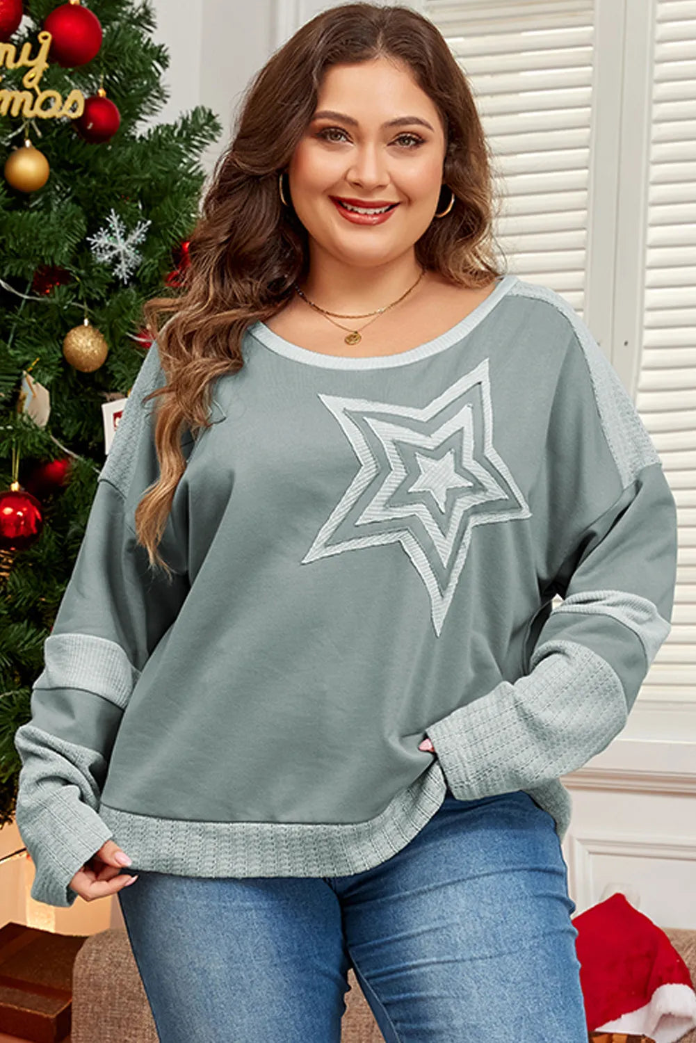 Carolin | Plus size long sleeve star crew neck top