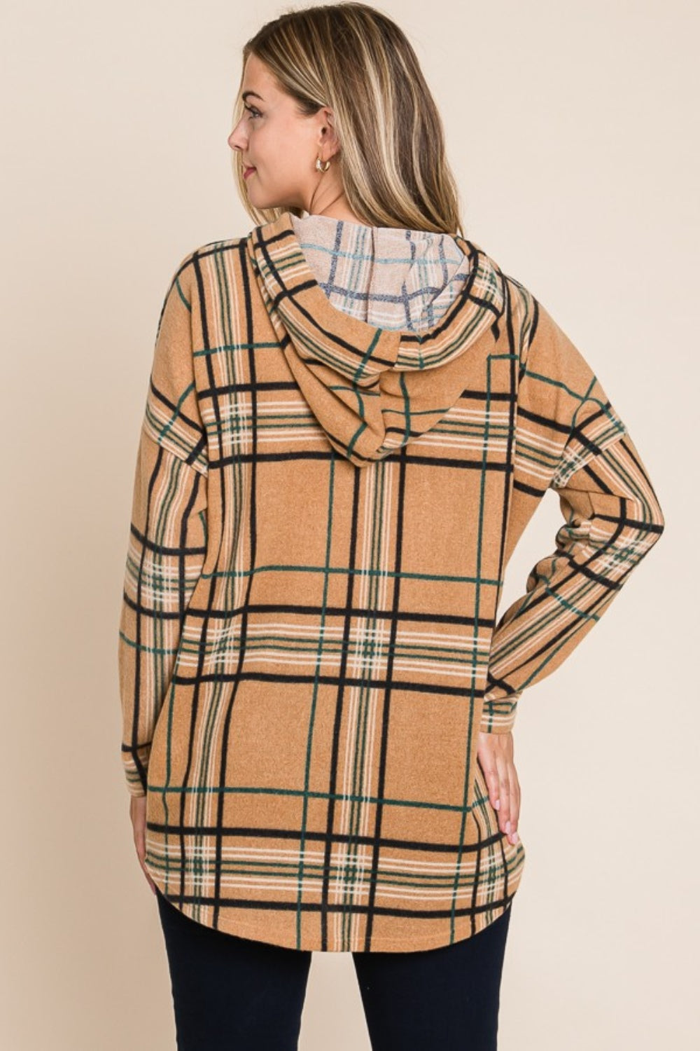 Elfriede | Drawstring hoodie with check pattern and long sleeves