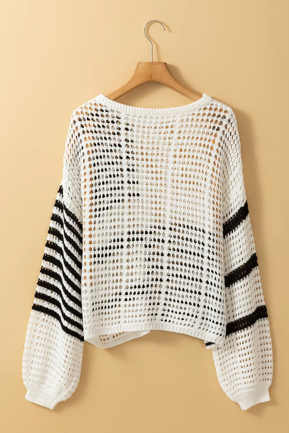 Manuela | Openwork striped cardigan with a crew neck