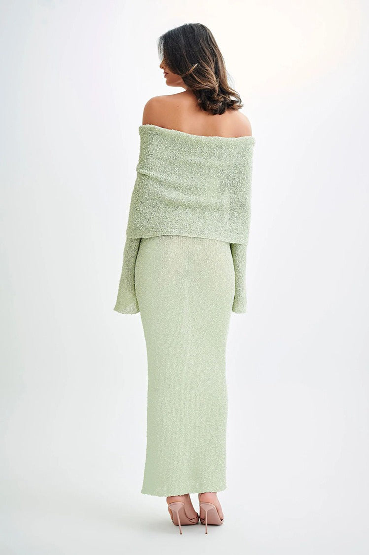 Off Shoulder One Shoulder Knit Sweater Dress