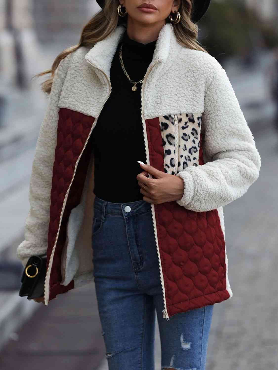 Iliana | Annette leopard print color block zip jacket