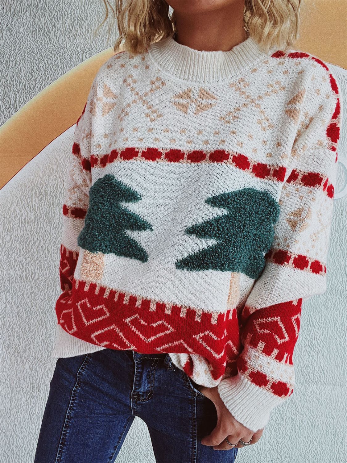 Annelies | Long-sleeved Christmas tree sweater with stand-up collar
