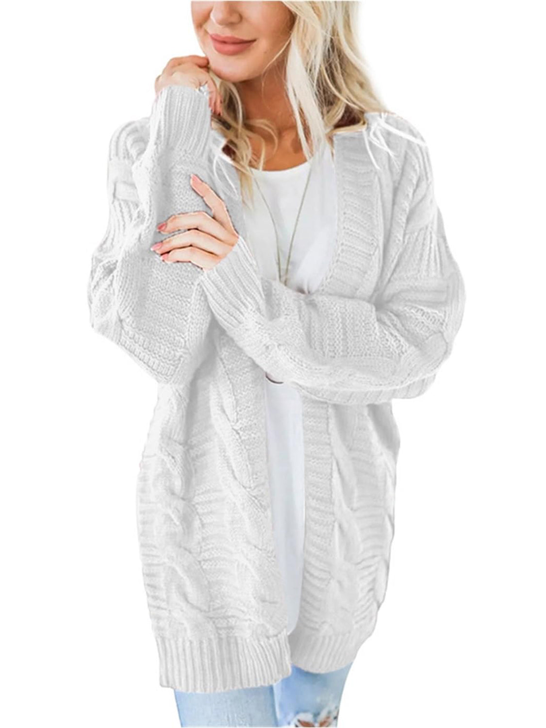 Aneta | Cable knit cardigan with open front and long sleeves