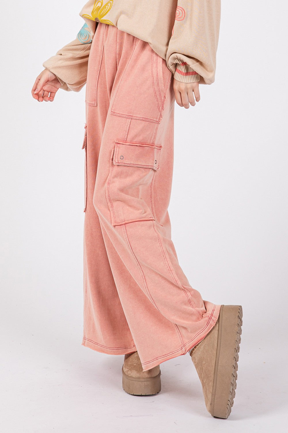 Loretta | Wide-leg trousers in mineral wash knitted terry