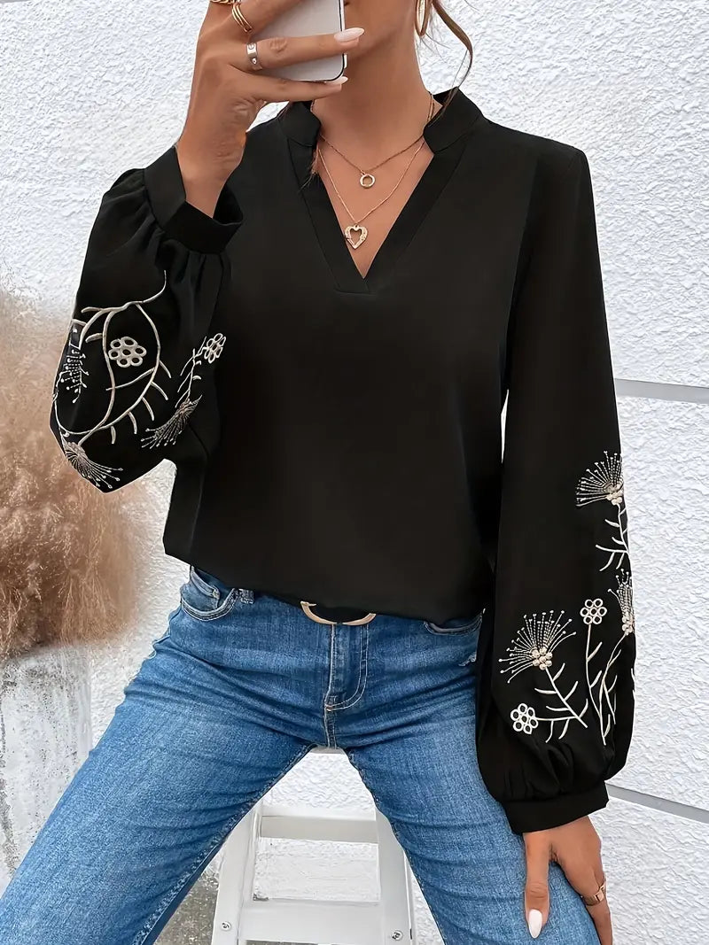 María José® | Blouse With Floral Embroidery And Lantern Sleeves For An Elegant Style