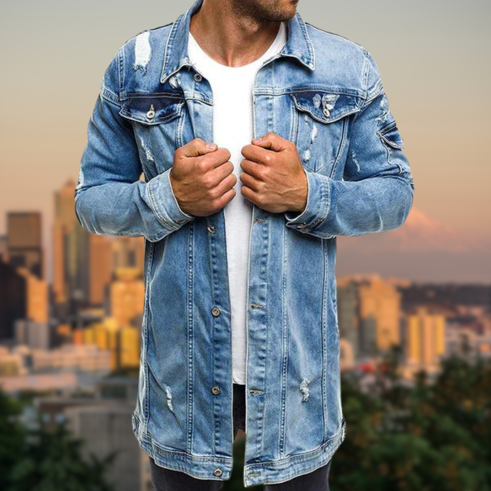 Romina | Mid-length ripped denim jacket