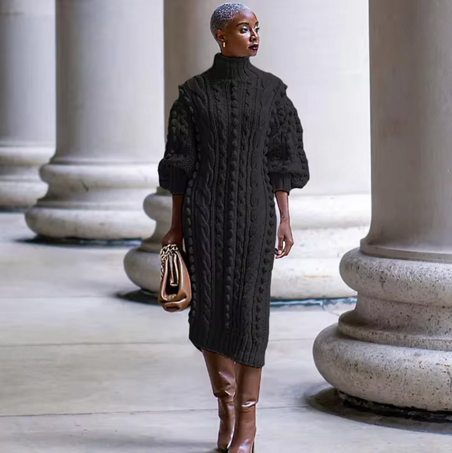 Mariana | High-neck rib-knit midi dress