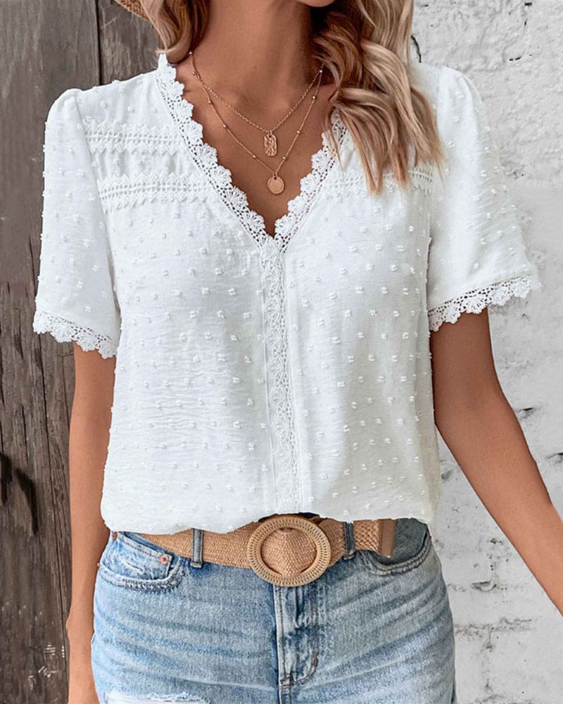 Buansa® | Blouse With Short Sleeves And V-Neck